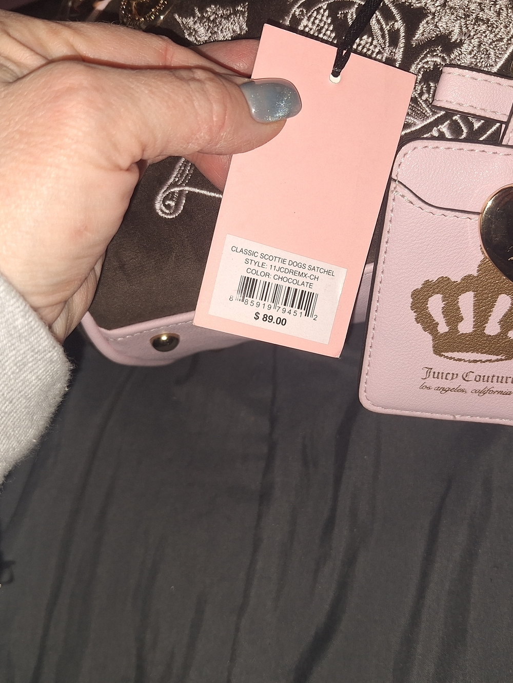 EXCLUSIVE Juicy Couture Pink & Brown Velvet Dome Bowler Bag - Picture 4 of 8